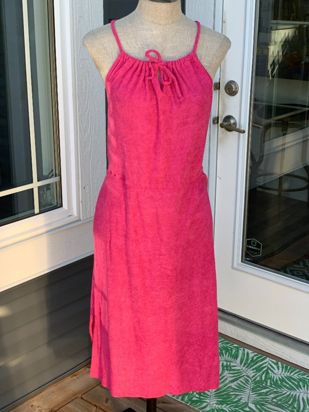 Vtg Halter Dress 7 Pink Terry Cloth Side Slits Beach Cover Up Coquette Sundress